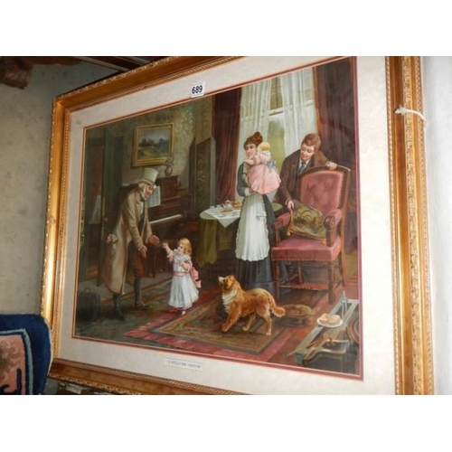 689 - A gilt framed and glazed print entitled 'The Welcome Visitor', COLLECT ONLY.