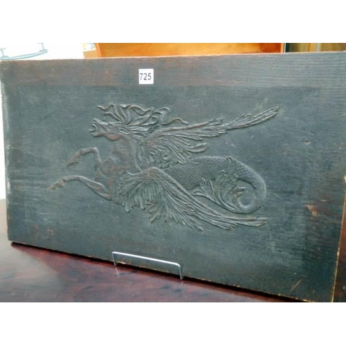 725 - A carved wood panel featuring a horse,.