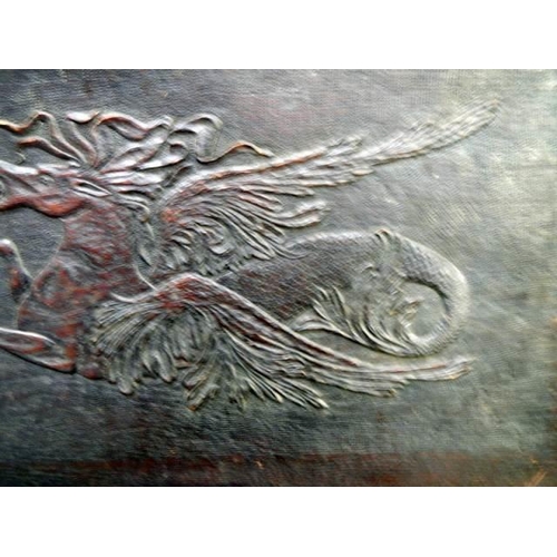 725 - A carved wood panel featuring a horse,.