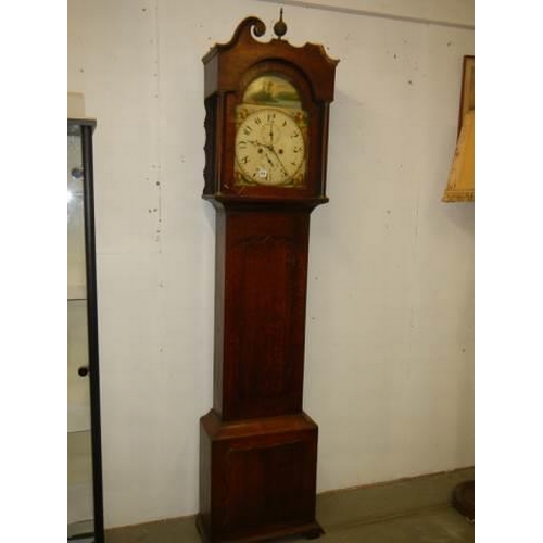 741 - An 8 day painted dial Grandfather clock, case needs repair, COLLECT ONLY.