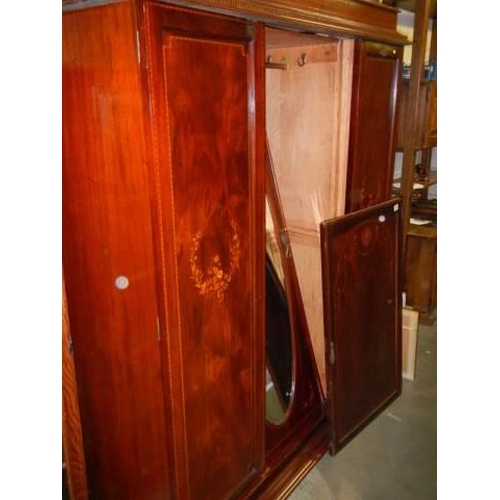 742 - A Victorian mahogany inlaid wardrobe, a/f.   COLLECT ONLY.