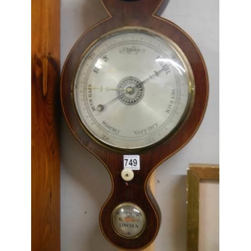 749 - A good Victorian mahogany barometer, COLLECT ONLY.