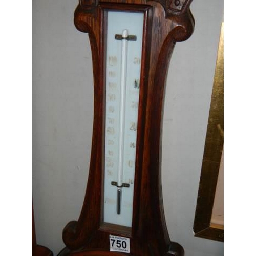 750 - An Edwardian oak barometer, COLLECT ONLY.