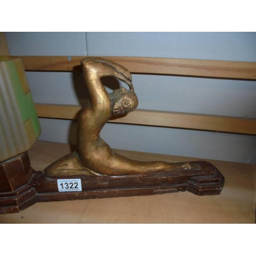 1322 - An art deco plaster nude figurine table lamp.