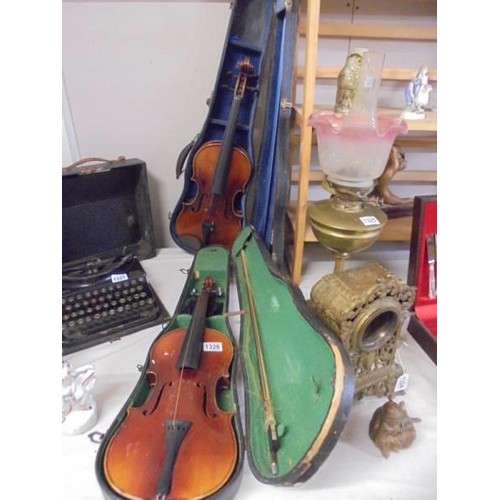 1326 - Two old cased violins, COLLECT ONLY.