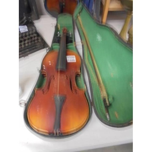 1326 - Two old cased violins, COLLECT ONLY.