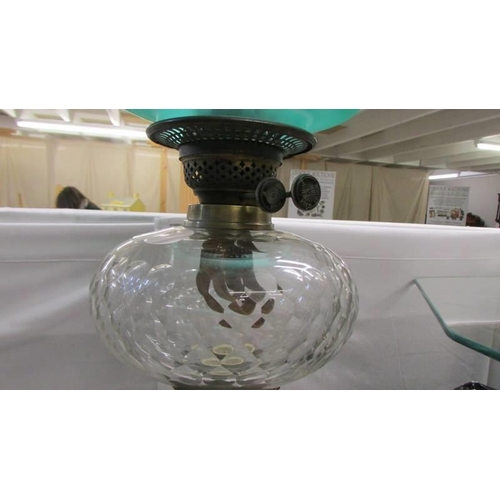 1342 - A fabulous Victorian Corinthian column oil lamp with glazed marblesque column and heavy cut glass fo... 