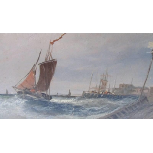 1344 - An oil on board seascape signed but indistinct.