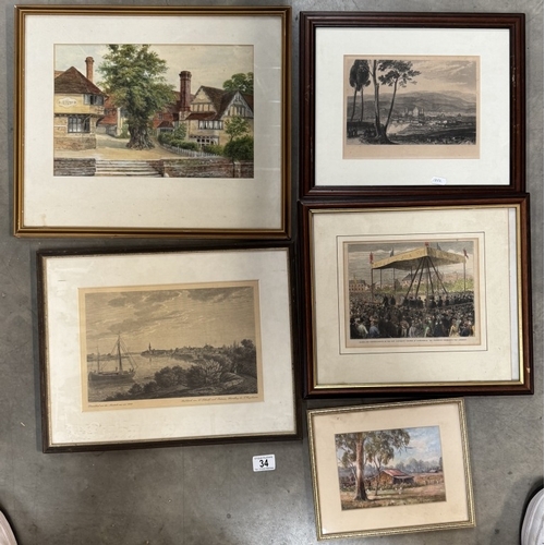 34 - A quantity of engravings & prints including Laying Of The Memorial Stone, Nottingham Uni College