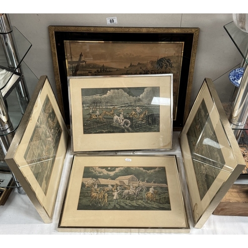 69 - A set of 4 coloured engravings & 1 other. Horse racing scenes