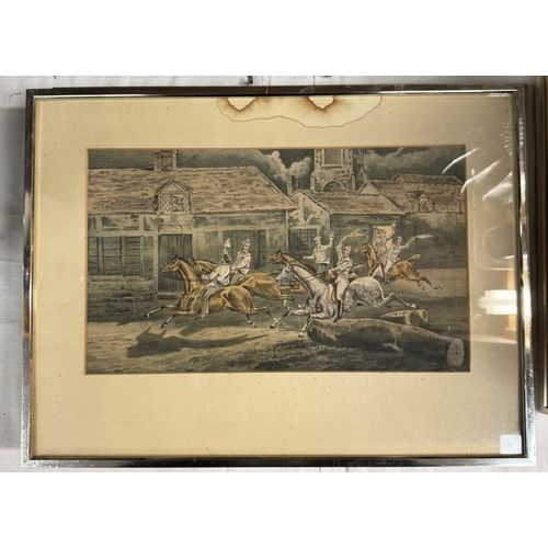 69 - A set of 4 coloured engravings & 1 other. Horse racing scenes