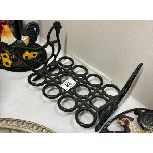 80 - 4 Cast iron kitchen items featuring chicken & cows