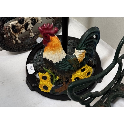 80 - 4 Cast iron kitchen items featuring chicken & cows