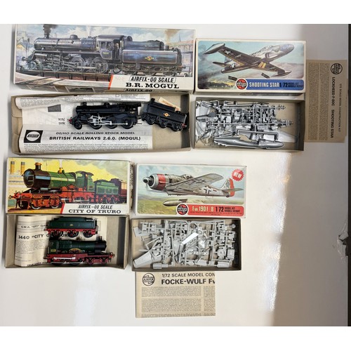 123 - 2 Airfix 1/72 series 2 aircrafts not started & A quantity of 00 scale railway kits assembled