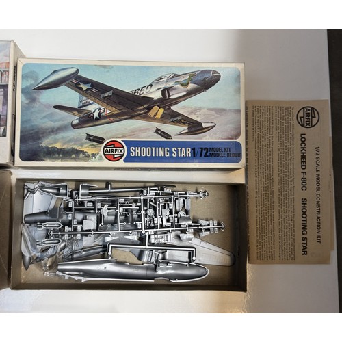 123 - 2 Airfix 1/72 series 2 aircrafts not started & A quantity of 00 scale railway kits assembled