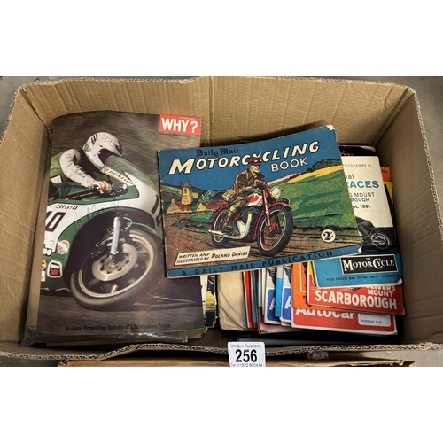 256 - 2 boxes of motorcycle books & magazines etc including Road racing I.O.M. TT track programmes etc