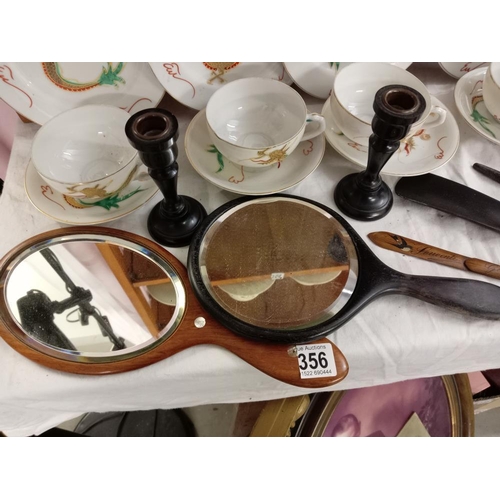 356 - A quantity of miscellaneous including hand mirrors & candlesticks etc.