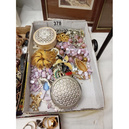 378 - A quantity of costume jewellery. compact & trinket box etc.