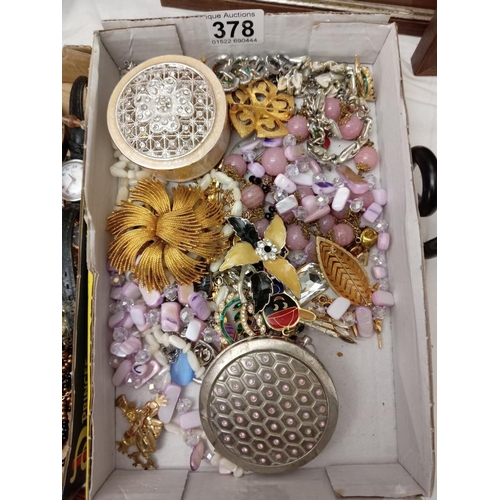 378 - A quantity of costume jewellery. compact & trinket box etc.