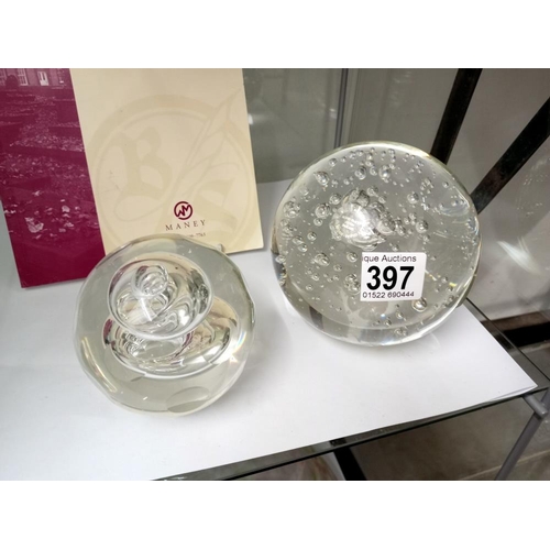 397 - A large glass paperweight & 1 other