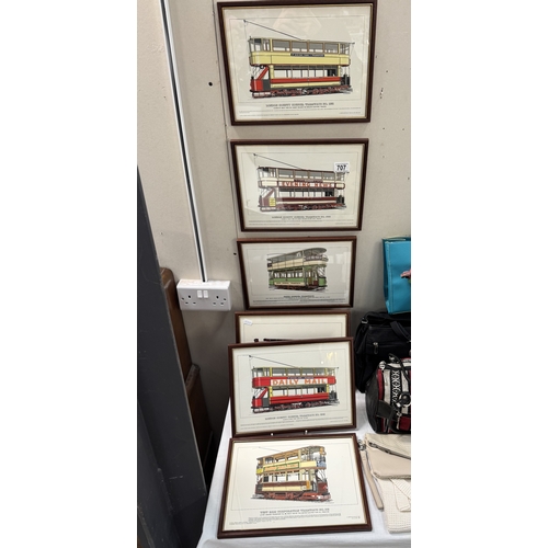 707 - Six framed & glazed prints of trams