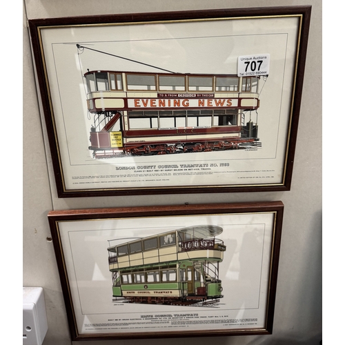 707 - Six framed & glazed prints of trams