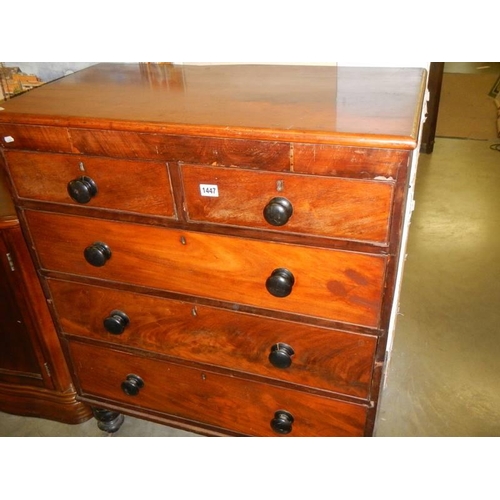 1447 - A Victorian mahogany two over three chest of drawers. COLLECT ONLY.