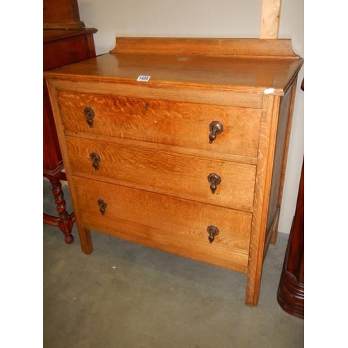 1455 - A three drawer oak chest. COLLECT ONLY.