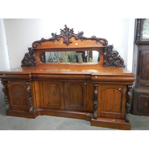 1472 - A Victorian mahogany heavily carved sideboard in good condition, COLLECT ONLY.