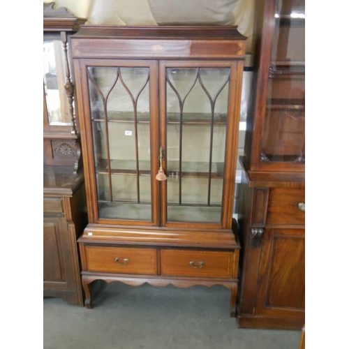 1477 - An Edwardian mahogany inlaid display cabinet on drawer base, COLLECT ONLY.