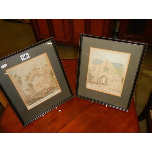 1481 - A pair of framed and glazed architectural prints. COLLECT ONLY.