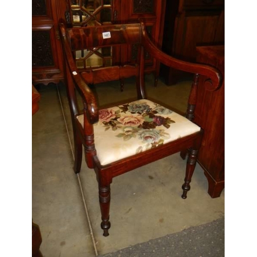 1483 - A mahogany elbow chair. COLLECT ONLY