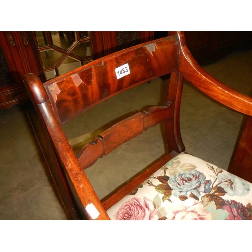 1483 - A mahogany elbow chair. COLLECT ONLY