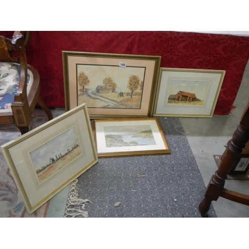 1486 - Four framed and glazed rural scene watercolours. COLLECT ONLY.