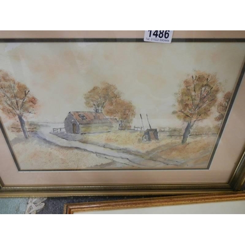 1486 - Four framed and glazed rural scene watercolours. COLLECT ONLY.