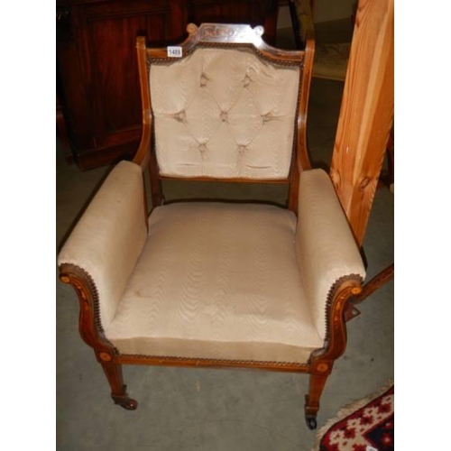 1489 - An Edwardian mahogany arm chair. COLLECT ONLY.