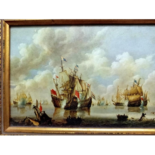 411 - A gilt framed picture of ships