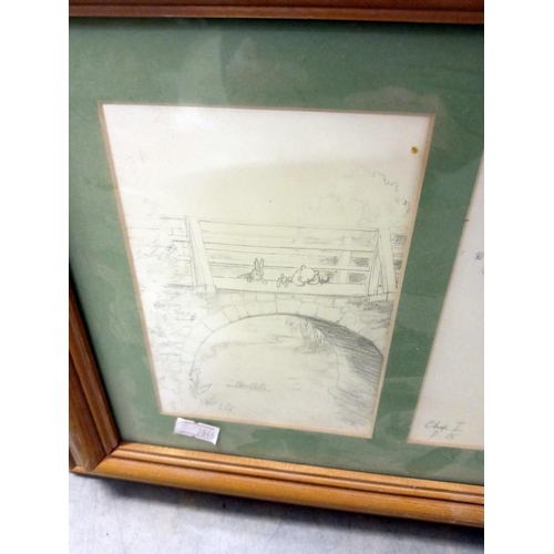 425 - 3 pictures of Winnie the Pooh in a framed and glazed frame