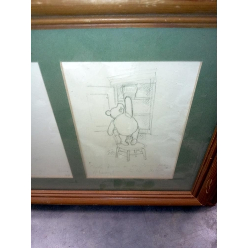 425 - 3 pictures of Winnie the Pooh in a framed and glazed frame