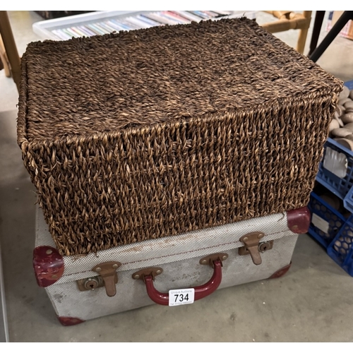 734 - A vintage case & a wicker basket