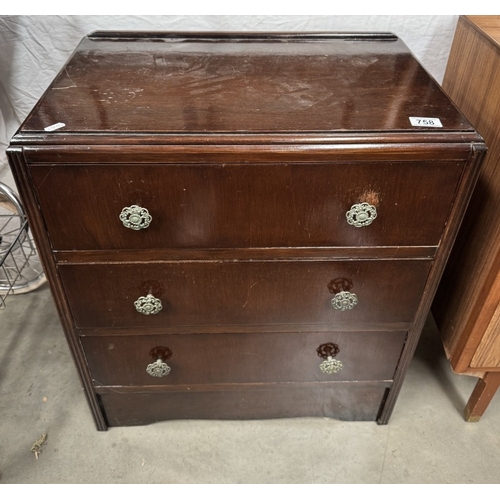 758 - A 1930s oak ply 3 drawer chest