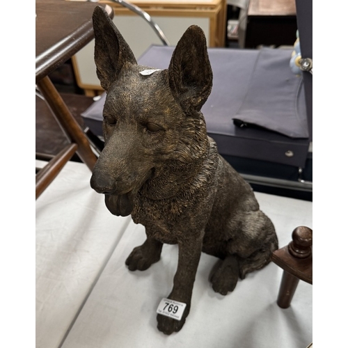 769 - A large resin German shepherd Alsatian dog ornament Height 42cm.