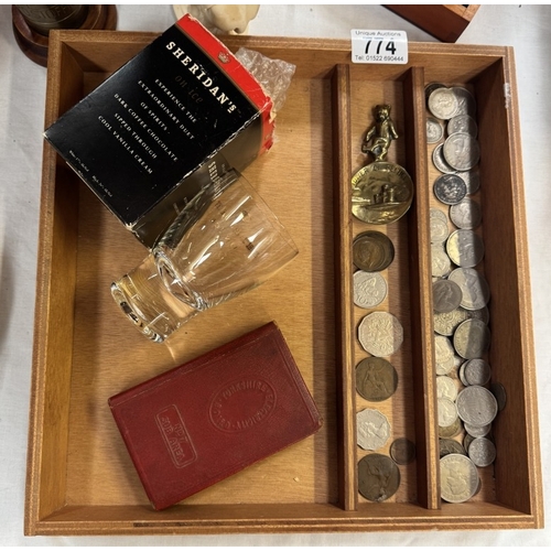 774 - A good tray of miscellaneous items including a Weems and Plath hand held compass, Royal Selangor coi... 