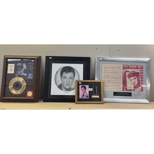 777 - 4 Framed & glazed Elvis related memorabilia including framed sheet music All Shook Up