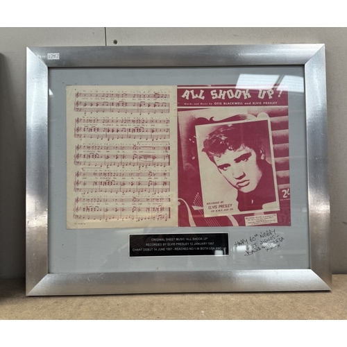 777 - 4 Framed & glazed Elvis related memorabilia including framed sheet music All Shook Up