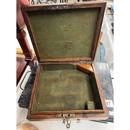 797 - A vintage metal deed box & an oak box