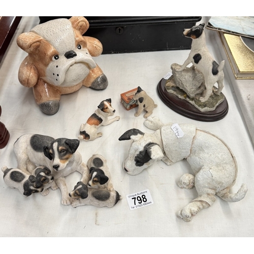 798 - A quantity of Jack Russel dog ornaments including country artists, border fine arts & A bulldog mone... 