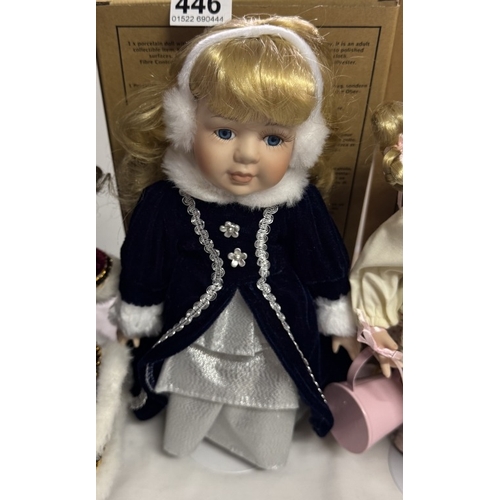 446 - 3 porcelain Doll's - Rosie, Isabelle & 1 other