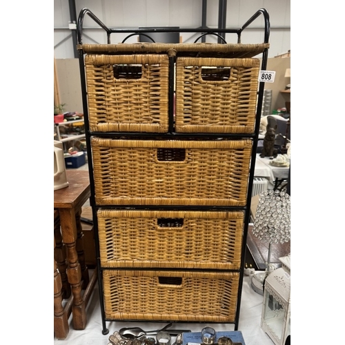 808 - A 5 drawer wicker storage unit