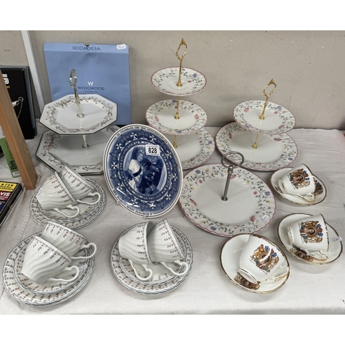 828 - A Johnson Bros Dreamland tea set , cake stands & 1953 Coronation cups & saucers